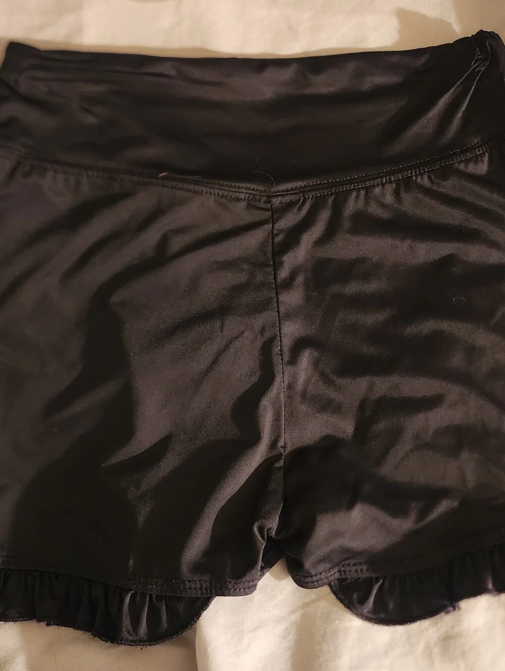 Girls Black High-Waisted Ruffle Hem Compression Dance Gymnastics Shorts